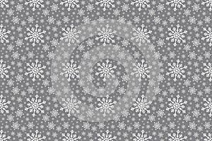 Winter White Snowflake seamless pattern on silver Background