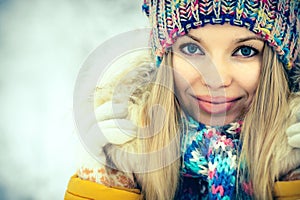 Winter Woman Face portrait happy smiling