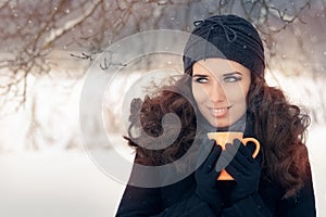 Winter Woman Holding a Hot Drink Mug