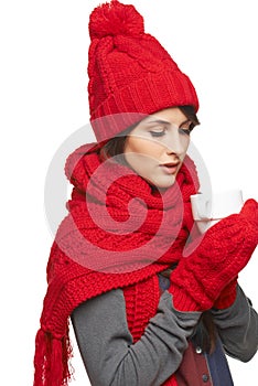 Winter woman holding tea cup