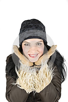 Winter woman with large smile