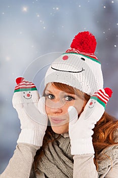 Winter woman with snowman hat