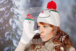 Winter woman with snowman hat