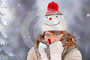 Winter woman with snowman hat