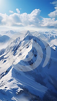 Winter wonder Snow covered mountains in a top view panoramic scene