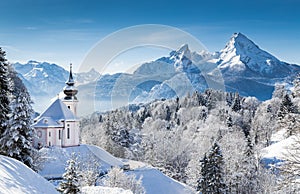 Winter wonderland in the Alps with church