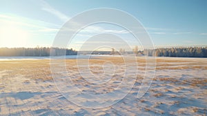 Winter Wonderland A Breathtaking Sunrise Over A Snow Covered Field