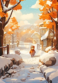 Winter Wonderland: A Cartoon Bear\'s Journey Through a Tiny Villa