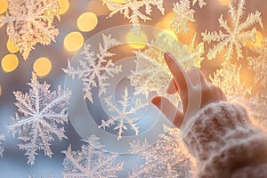 Winter Wonderland, A Child\'s Touch on Frosted Window photo