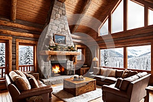 Winter Wonderland in a Cozy Mountain Chalet.AI Generated