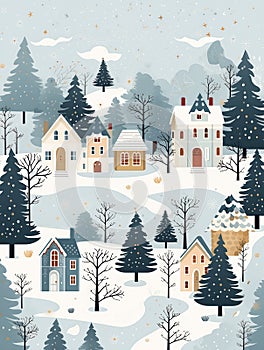 Winter Wonderland: A Cozy Village of Snow, Trees, and Festive Te