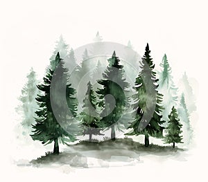 Winter Wonderland: A Digital Drawing of Enormous Evergreens in a