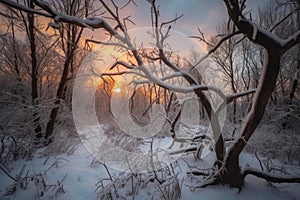 Winter Wonderland Forest at Golden Hour photo
