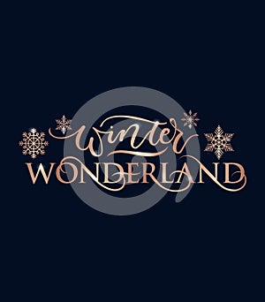 Winter wonderland inspirational holidays card with rose gold let