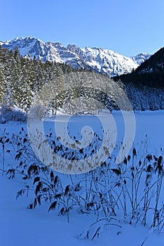 Winter wonderland landscape on the lake Ferchensee in Bavaria, Germany photo