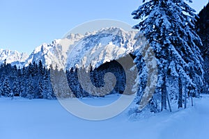 Winter wonderland landscape in Mittenwald, Germany