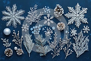 winter wonderland pack, chic winter clipart set features silver snowflakes, icy branches, and crystal icicles against a photo