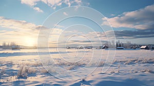 Winter Wonderland: A Photorealistic Scenic View Of A Snow-covered Field In Rural Canada