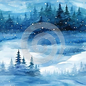 Winter wonderland seamless watercolor vector background with snowflakes and frosty elements.