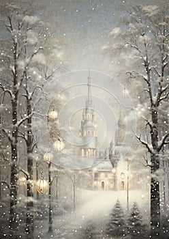 Winter Wonderland: A Serene Church Scene in Pencil Drawing, Ador