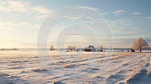 Winter Wonderland: A Serene Snow-covered Field In Rural United States
