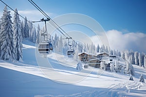 Winter wonderland with ski lift and mountain resort