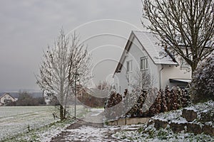 Winter Wonderland: Snow-Covered European Village Countryside. A Snow-Covered European Village in the Picturesque