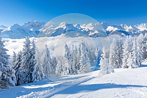 Winter Wonderland: Snow-Covered Mountains and Trees