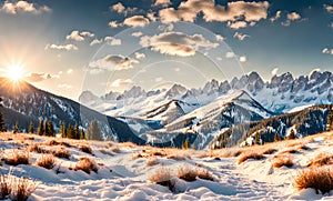 Winter wonderland: Snowy landscape with mountains