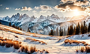 Winter wonderland: Snowy landscape with mountains