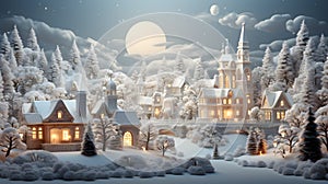 Winter Wonderland: Snowy Village in the Enchanted Forest. Ai generated