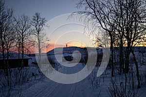 Winter wonderland in Swedish Lapland. Winter landscape from Kiruna, Luossuvaara area. photo