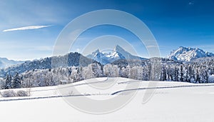 Winter wonderland with Watzmann in winter, Bavaria, Germany