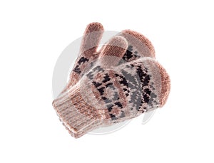 Winter wool mitts on a white background.