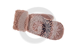 Winter wool mitts on a white background.