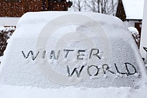 Winter world letter on a windscreen