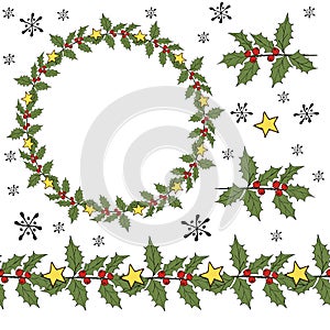 Vianoce dekorácie ilustrácie. cezmína bobule imelo. veniec. vianoce ozdoba. vektor guľa 
