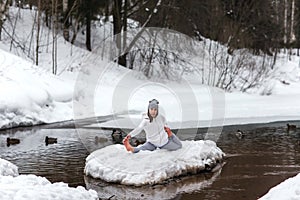 Winter yoga session in beautiful place