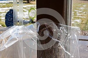Winterizing a glass door with thermal plastic