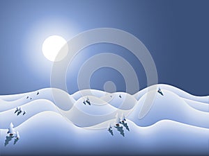 Winterland with moon and snow