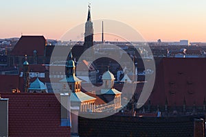 Winter panorama of Nuremberg at sunset