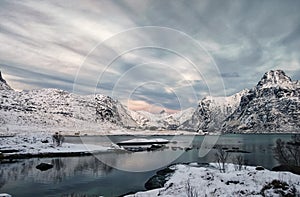 Winterlight in Lofoten island. Daylight shot from Flakstad island.