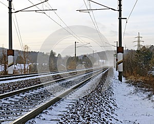 Winterly snowy railway line