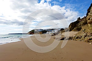 Winters day with an empty beach at Salema