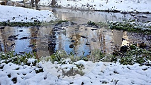 Winterscape streaming river view in the park photo