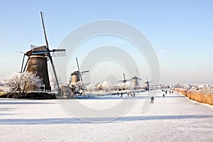 Winterscenery at Kinderdijk in the Netherlands photo
