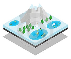 Wintersport concept banner, isometric style