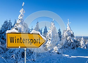 Wintersport in germany Fichtelberg saxony sign