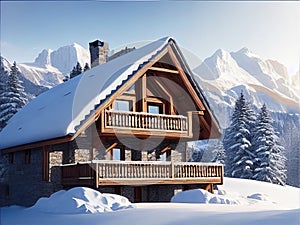 Wintertime chalet in the mountains.