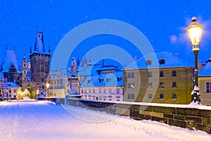 Wintertime Charles bridge, Prague, Czech republic